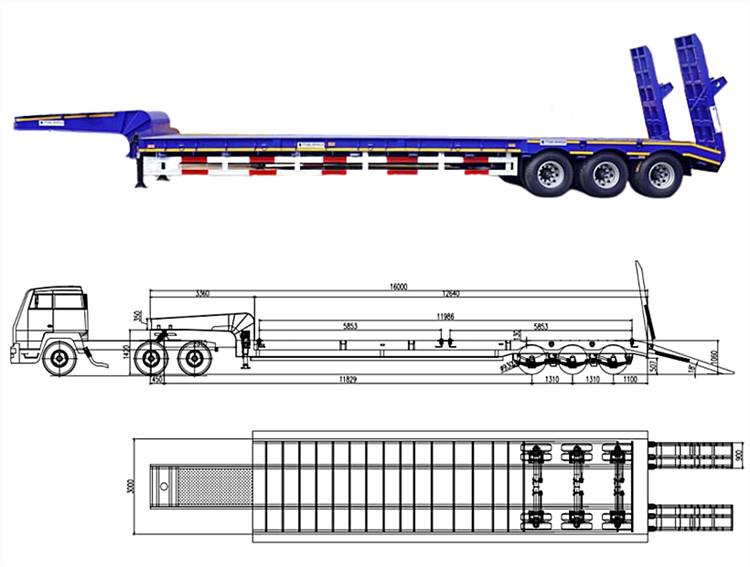 60 Ton Tri Axle Lowbed Trailer Truck for Sale