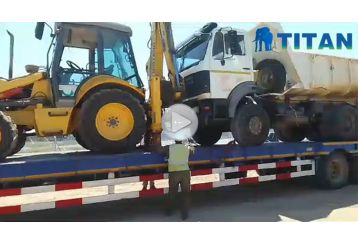 TITAN 3 Axle Lowbed Trailer Transporting Backhoe Loader